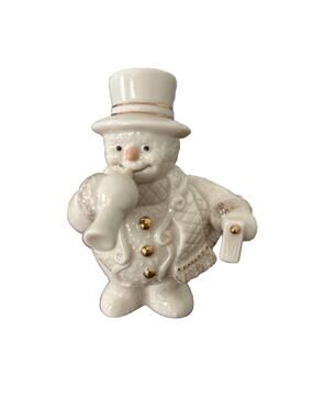 Lenox Christmas Winter Snowman Figurine Ivory W/ Gold Trim 3 1/2" T 2 1/2" W New